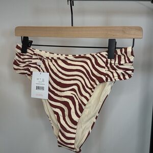 Andie Swim Ruched Side Bikini Bottom Bias Stripe Truffle NWT